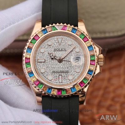 Swiss Replica Rolex Yacht-Master Hairbo Rainbow Sapphire Bezel Pave Diamond Dial 40 MM 2836 Watch 116695 SATS